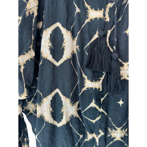 Sundance Blouse Black Tan Lightweight‎ Long Sleeve Boho Bohemian Tassel Small - Picture 6 of 12